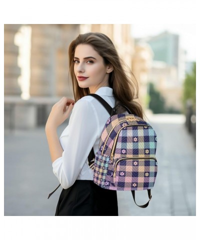 Women Backpack Purple Plaid Flower Cute Anti-Theft Travel Backpack with Luggage Belt Lightweight Handbag Lady Purse Roomy Dou...