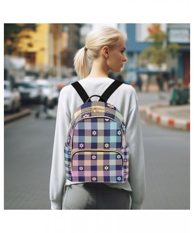 Women Backpack Purple Plaid Flower Cute Anti-Theft Travel Backpack with Luggage Belt Lightweight Handbag Lady Purse Roomy Dou...