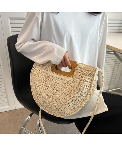 Summer Big Handbag Ladies Straw Shoulder Bags Holiday Beach Bohemian Woven Handle Bag Fashion Shopper Beige Bag $18.98 Handbags