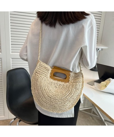 Summer Big Handbag Ladies Straw Shoulder Bags Holiday Beach Bohemian Woven Handle Bag Fashion Shopper Beige Bag $18.98 Handbags