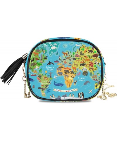 Women's Animal Map World Children Crossbody Bag Fashion Purses Bag Cross Body Bag Shoulder Handbag with Adjustable Chain Stra...