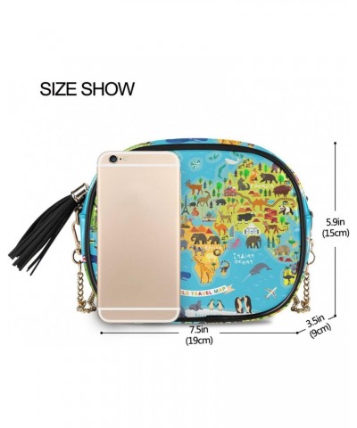 Women's Animal Map World Children Crossbody Bag Fashion Purses Bag Cross Body Bag Shoulder Handbag with Adjustable Chain Stra...