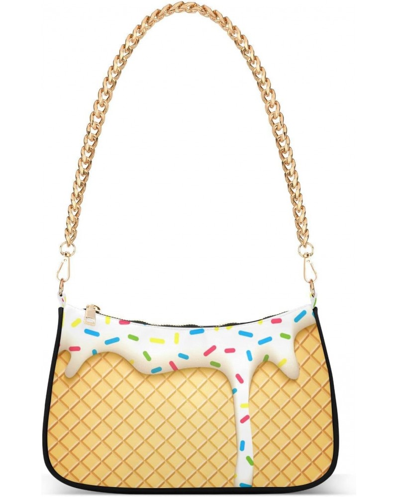 Ice Cream Shoulder Bag for Women Fabric Crescent Handbag with Zipper Chain Clutch Purses for Travel Party Concert Teen Girls ...