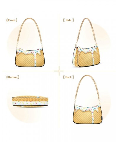 Ice Cream Shoulder Bag for Women Fabric Crescent Handbag with Zipper Chain Clutch Purses for Travel Party Concert Teen Girls ...