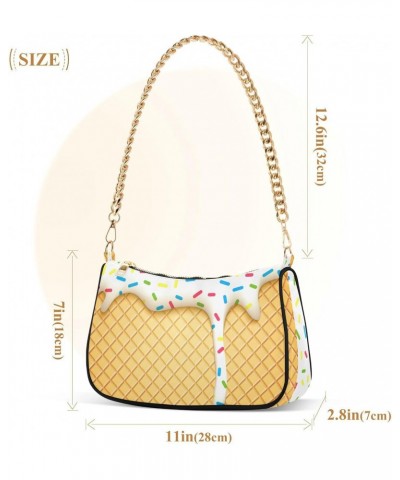 Ice Cream Shoulder Bag for Women Fabric Crescent Handbag with Zipper Chain Clutch Purses for Travel Party Concert Teen Girls ...