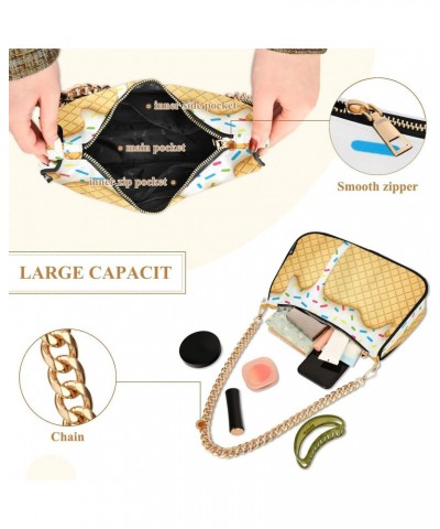 Ice Cream Shoulder Bag for Women Fabric Crescent Handbag with Zipper Chain Clutch Purses for Travel Party Concert Teen Girls ...