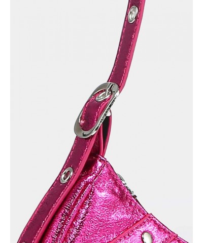 Women's Y2k Purse Studded Pleated Hobo Shoulder Bag PU Leather Clutch Handbag Hot Pink $14.50 Shoulder Bags