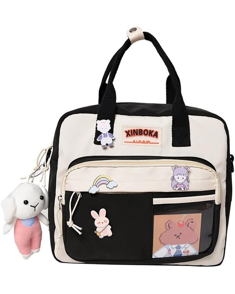 Kawaii Backpack Cute Messenger Bag Crossbody Canvas Tote Bag for Women Kawaii Ita Bag with Kawaii Accessories A07-black $22.8...