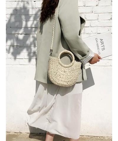 Women's Straw Satchel Handbag Clutch Bags Woven Crossbody Boho Bags Beige one-size Beige $19.34 Totes