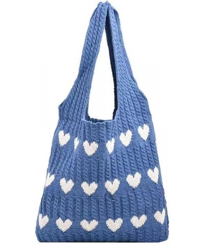 Knitted Love Tote Bag, Small Fresh, Simple And Fashionable Knitted Bag, Personalized And Stylish Shoulder Bag Blue $28.91 Totes