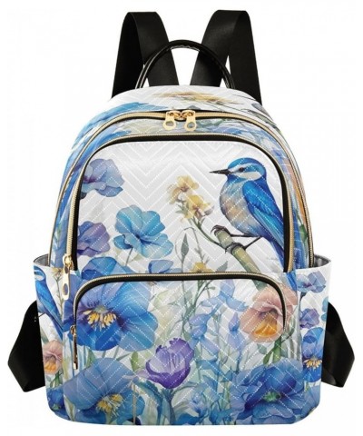 Watercolor Bird Flowers Blue Quilted Backpack for Women Purse Shoulder Bags Travel Bag for Daily Nurse Work M Small $15.19 Ba...