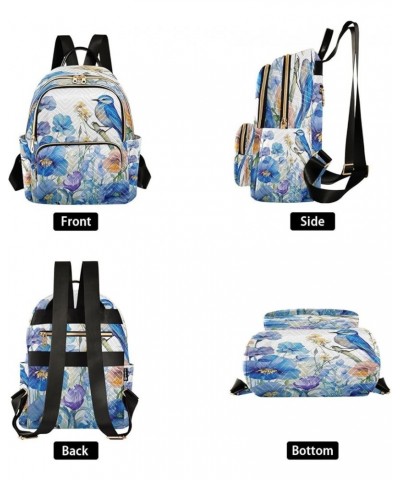 Watercolor Bird Flowers Blue Quilted Backpack for Women Purse Shoulder Bags Travel Bag for Daily Nurse Work M Small $15.19 Ba...