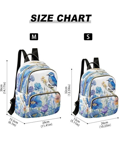 Watercolor Bird Flowers Blue Quilted Backpack for Women Purse Shoulder Bags Travel Bag for Daily Nurse Work M Small $15.19 Ba...