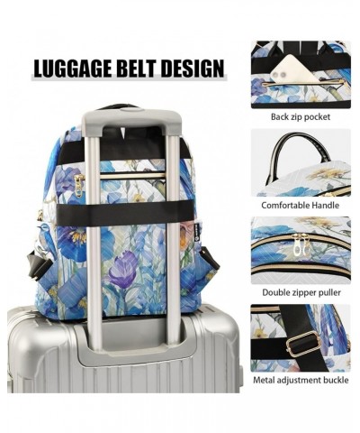 Watercolor Bird Flowers Blue Quilted Backpack for Women Purse Shoulder Bags Travel Bag for Daily Nurse Work M Small $15.19 Ba...