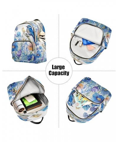 Watercolor Bird Flowers Blue Quilted Backpack for Women Purse Shoulder Bags Travel Bag for Daily Nurse Work M Small $15.19 Ba...