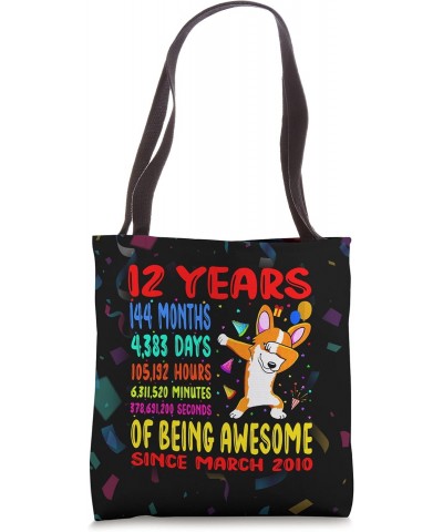 12 Years Of Being Awesome - 12th Birthday Kids Dabbing Corgi Tote Bag $13.45 Totes