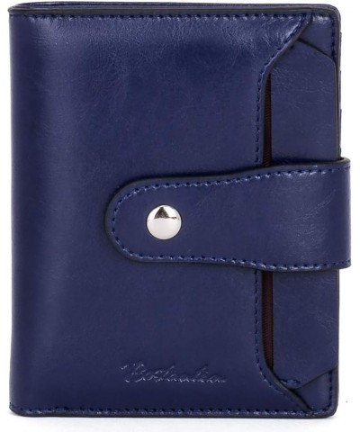 Women Leather Wallet RFID Blocking Small Bifold Zipper Pocket Wallet Card Case Purse with ID Window 3-navy blue $14.00 Wallets