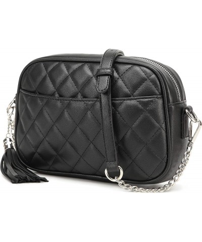 Quilted Crossbody Bag, Medium Lightweight Shoulder Purse Top Zipper Tassel Accent Black-silver Hardware Lm692 $18.14 Crossbod...