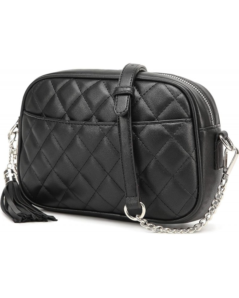 Quilted Crossbody Bag, Medium Lightweight Shoulder Purse Top Zipper Tassel Accent Black-silver Hardware Lm692 $18.14 Crossbod...