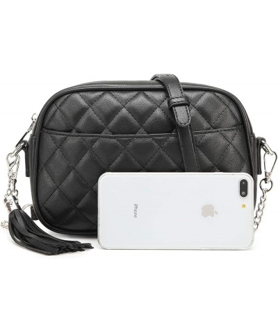 Quilted Crossbody Bag, Medium Lightweight Shoulder Purse Top Zipper Tassel Accent Black-silver Hardware Lm692 $18.14 Crossbod...