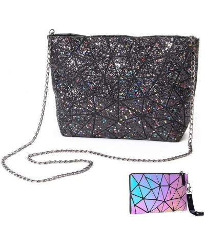 Womens Geometric Purse Holographic Chain Crossbody Bag Clutch Purse Womens Purse bags Ladies Shoulder Messenger Bags Black $1...