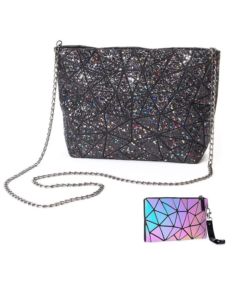 Womens Geometric Purse Holographic Chain Crossbody Bag Clutch Purse Womens Purse bags Ladies Shoulder Messenger Bags Black $1...