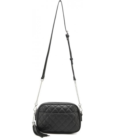 Quilted Crossbody Bag, Medium Lightweight Shoulder Purse Top Zipper Tassel Accent Black-silver Hardware Lm692 $18.14 Crossbod...