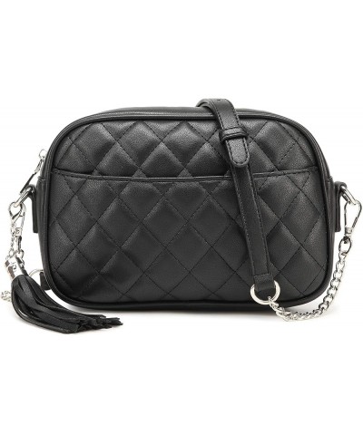 Quilted Crossbody Bag, Medium Lightweight Shoulder Purse Top Zipper Tassel Accent Black-silver Hardware Lm692 $18.14 Crossbod...