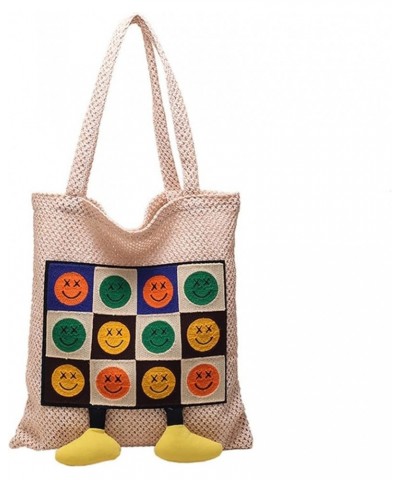 Women's Casual Smiley Face Expression Contrast Color Stitching Small Feet Weaving Shoulder Bag Aesthetic Handbag White $23.50...