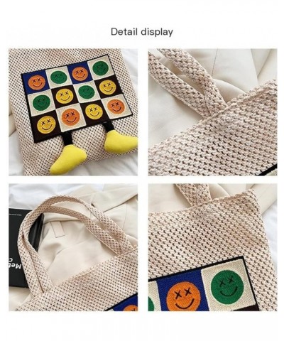 Women's Casual Smiley Face Expression Contrast Color Stitching Small Feet Weaving Shoulder Bag Aesthetic Handbag White $23.50...