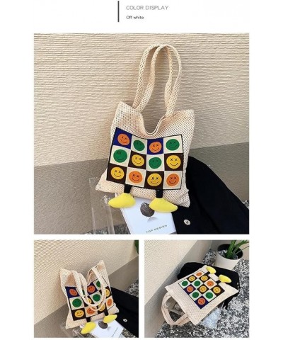 Women's Casual Smiley Face Expression Contrast Color Stitching Small Feet Weaving Shoulder Bag Aesthetic Handbag White $23.50...