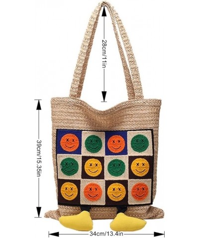 Women's Casual Smiley Face Expression Contrast Color Stitching Small Feet Weaving Shoulder Bag Aesthetic Handbag White $23.50...