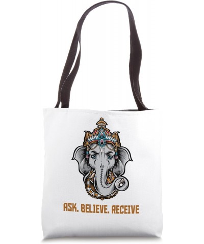 Lord Ganesh Vinayaka Ask Believe And Receive Graphic Design Tote Bag $10.91 Totes