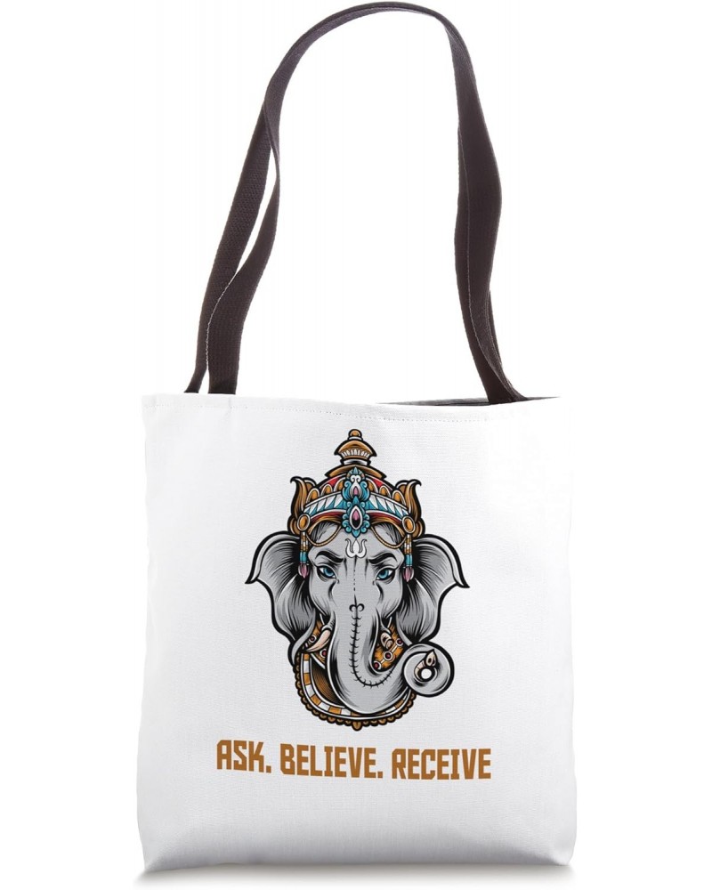 Lord Ganesh Vinayaka Ask Believe And Receive Graphic Design Tote Bag $10.91 Totes