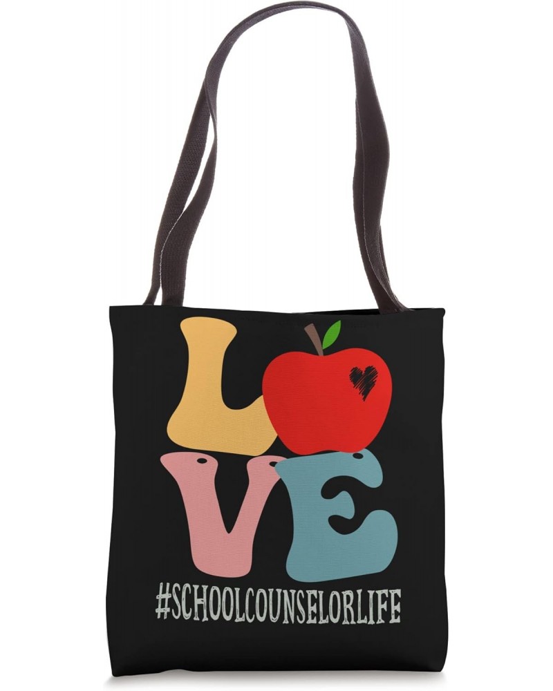 School Counselor Love Apple Groovy Retro Cute Back To School Tote Bag $13.05 Totes