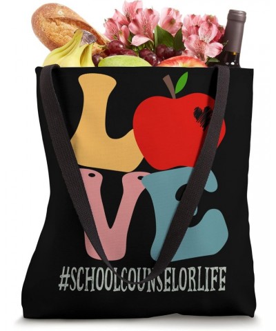 School Counselor Love Apple Groovy Retro Cute Back To School Tote Bag $13.05 Totes