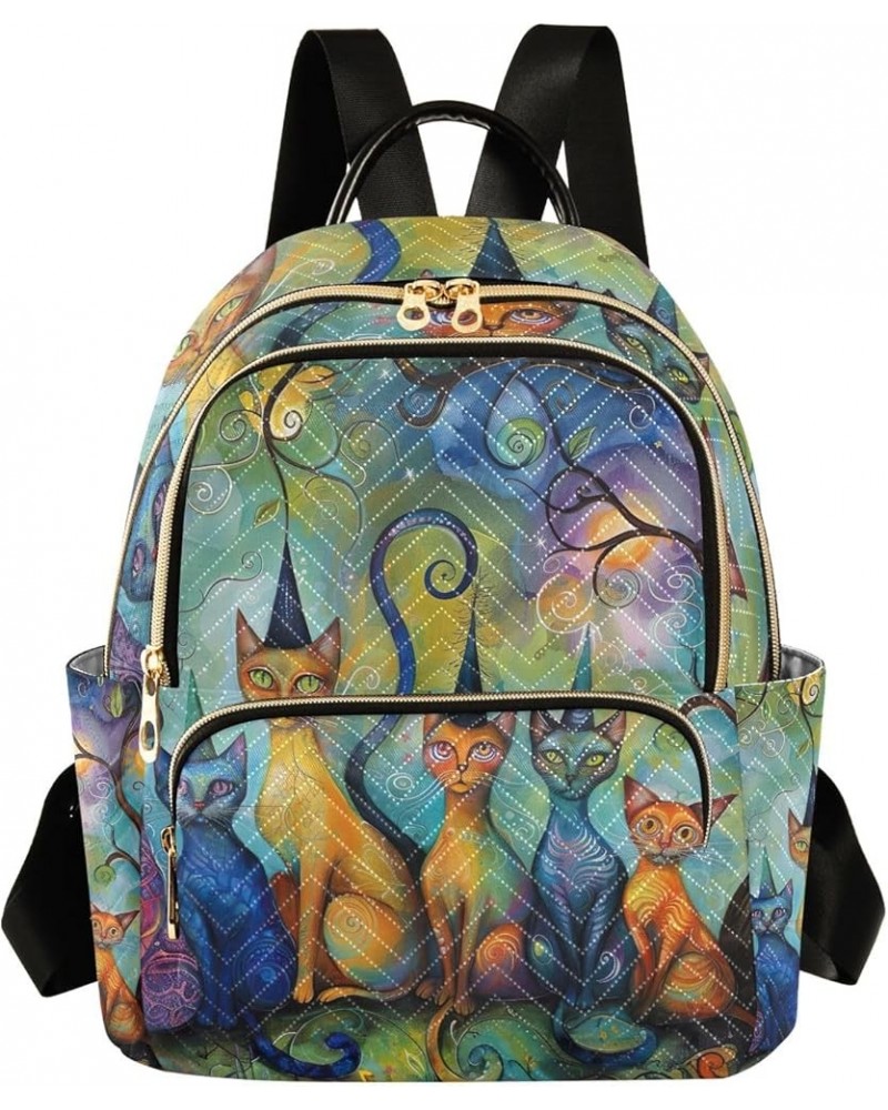 Green Blue Sea Animal Purse Backpack for Women Small Quilted Backpack Purse for Women Magic Cats Small $13.99 Backpacks