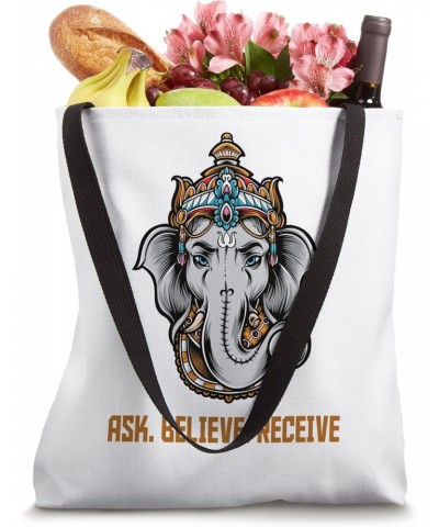 Lord Ganesh Vinayaka Ask Believe And Receive Graphic Design Tote Bag $10.91 Totes