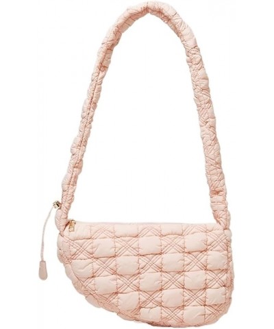 Women's Soft Down Pleated Quilted Tote Bag, Fluffy Cloud Drawstring Shoulder Bag Pink $27.57 Totes