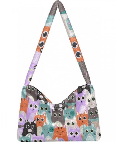 Cute Cats Kids Furry Tote Bag for Women Crossbody Bag Travel Shoulder Bags Handbags Cute Purses with Zipper for Work Shopping...