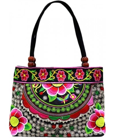 Women Floral Handbags Embroidery Totes Bag Travel Beach Bag Vintage Hobo Tote Bag Ethnic Shoulder Bag Sun Flower Red $9.96 Totes