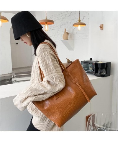 Women Leather Large Tote Bag Crocodile Pattern Purses and Handbags Fashion Shoulder Bag Ladies Large Satchel Brown $15.07 Sat...