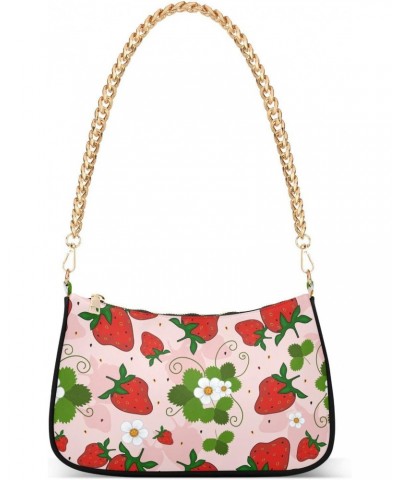 Shoulder Bag for Women Purse Clutch Strawberry and Flowers Chain Shoulder Tote Handbag with Zipper Closure(237ya1a) $18.87 Sh...