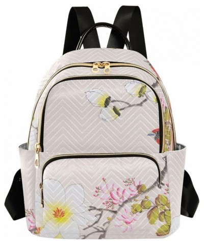 Backpack Purse for Women Birds on Branch, Mini Fashion Backpack Ink Floral Lightweight Casual Daypack Shoulder Bag Travel Bac...