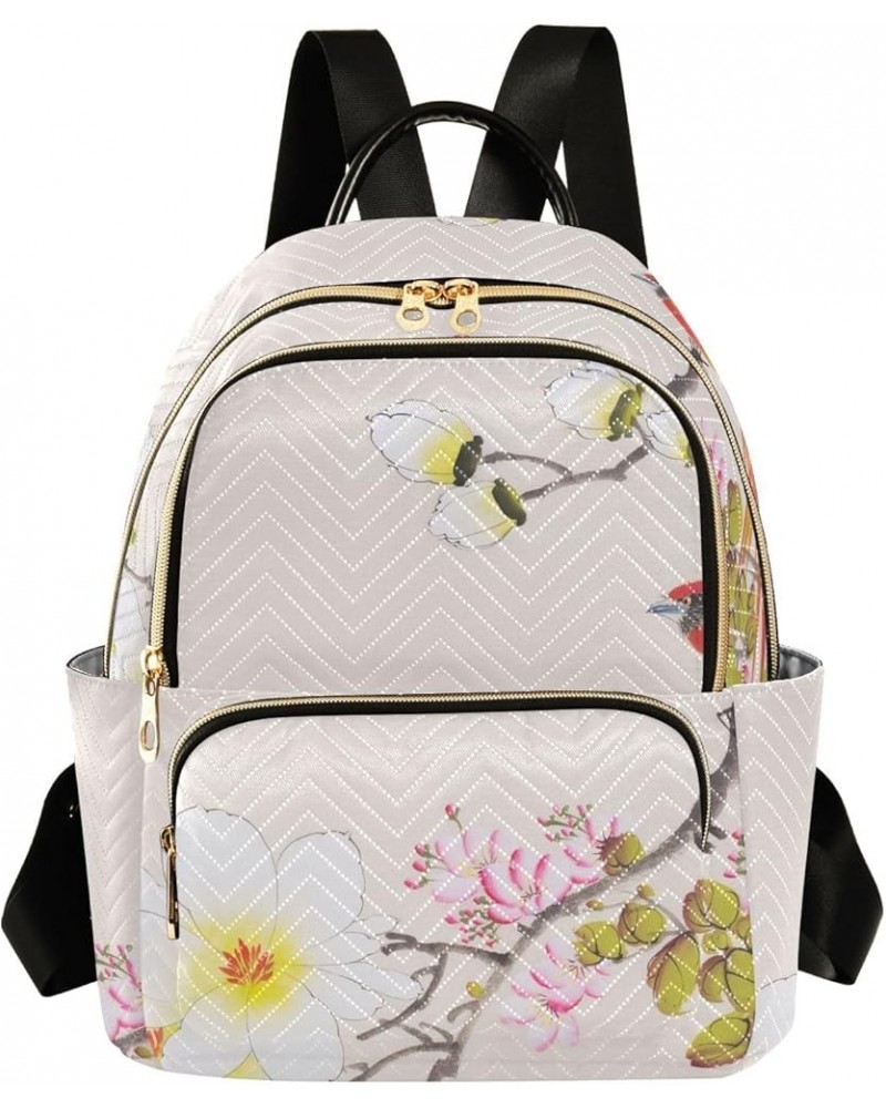 Backpack Purse for Women Birds on Branch, Mini Fashion Backpack Ink Floral Lightweight Casual Daypack Shoulder Bag Travel Bac...