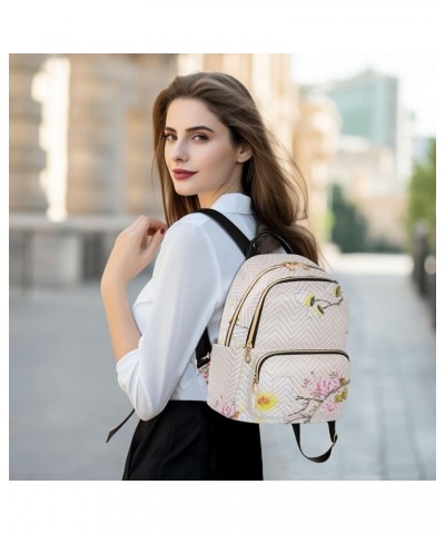 Backpack Purse for Women Birds on Branch, Mini Fashion Backpack Ink Floral Lightweight Casual Daypack Shoulder Bag Travel Bac...