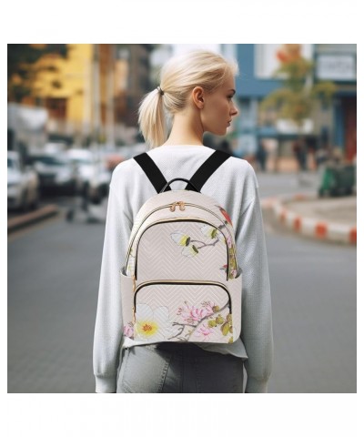 Backpack Purse for Women Birds on Branch, Mini Fashion Backpack Ink Floral Lightweight Casual Daypack Shoulder Bag Travel Bac...