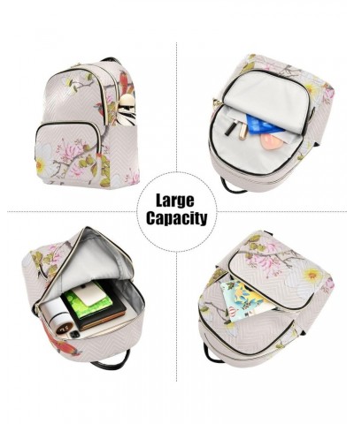 Backpack Purse for Women Birds on Branch, Mini Fashion Backpack Ink Floral Lightweight Casual Daypack Shoulder Bag Travel Bac...