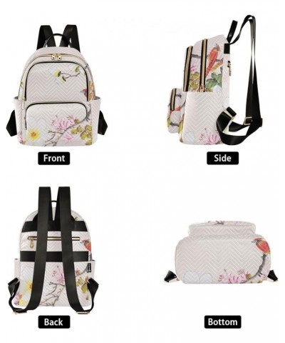 Backpack Purse for Women Birds on Branch, Mini Fashion Backpack Ink Floral Lightweight Casual Daypack Shoulder Bag Travel Bac...