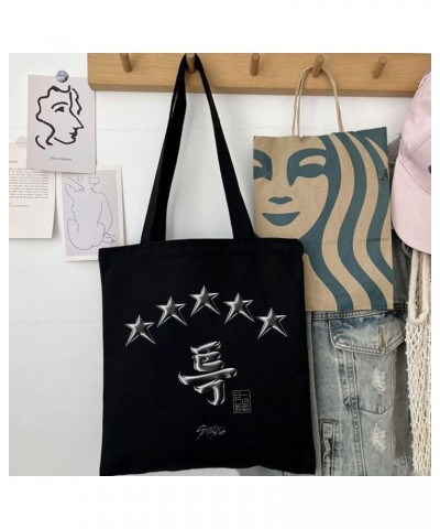 Stray Kids Canvas Bag KPOP 5-STAR HyunJIn I.N Same Style Letter Logo Printing Zipper Shoulder Bag Women Handbag Black-a $14.5...